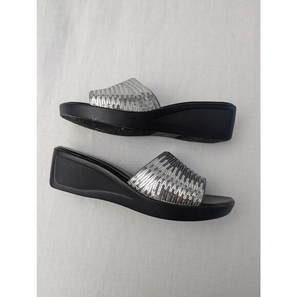 Nina Platform Sandals Size 8 Sequin Silver Metallic Y2K Chunky Sole Party Date - Picture 4 of 10